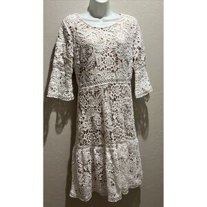 Jessakae White Lace Dress Nude Lining Floral Lace Party Wedding Size Medium